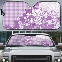Purple Palaka Hawaiian And Japanese Auto Sun Shade Maneki Neko And Sakura Bloom