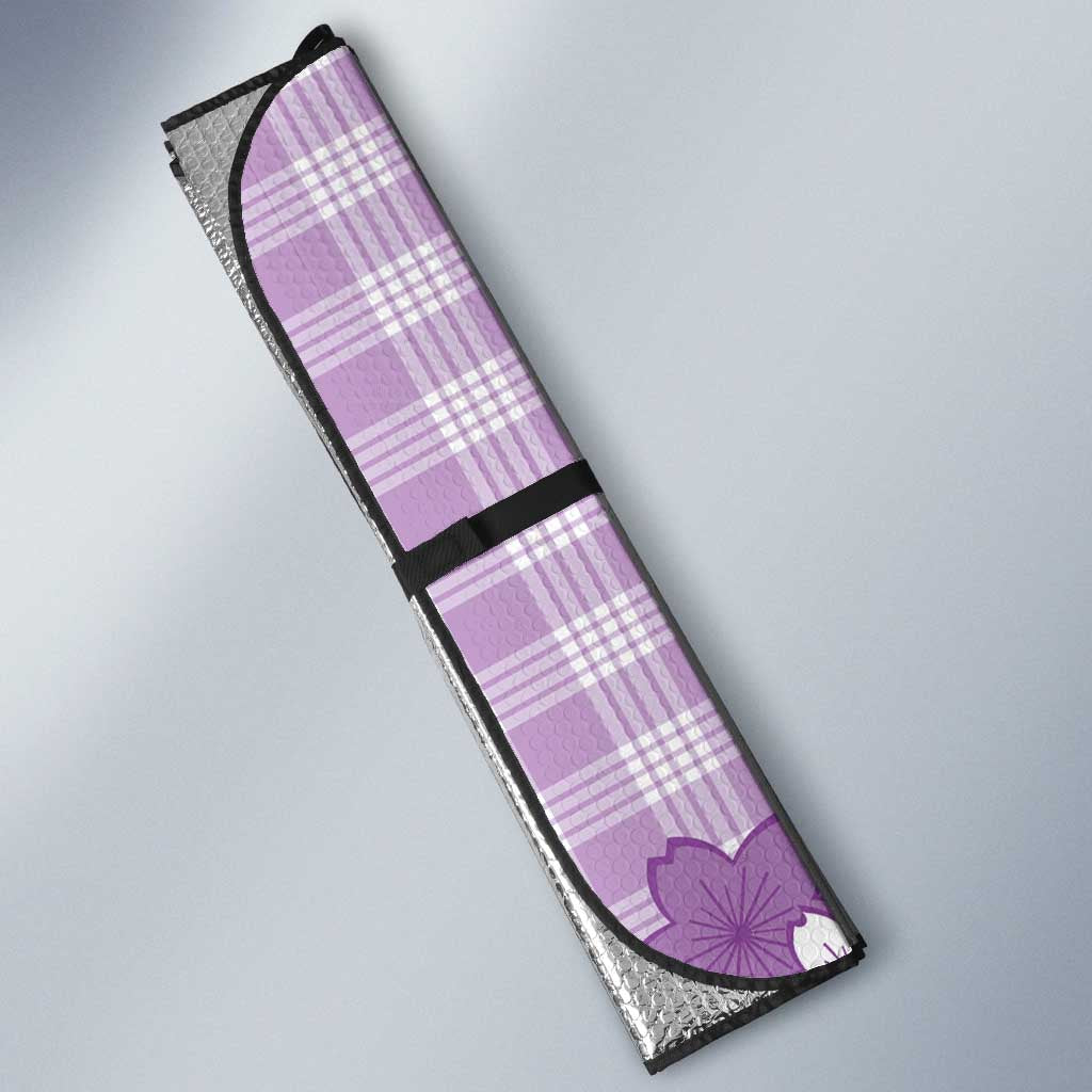 Purple Palaka Hawaiian And Japanese Auto Sun Shade Maneki Neko And Sakura Bloom