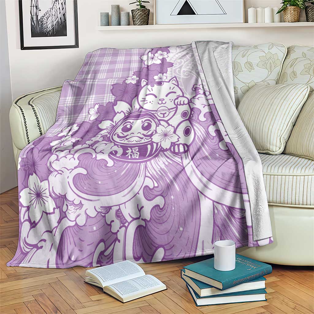 Purple Palaka Hawaiian And Japanese Blanket Maneki Neko And Sakura Bloom DT05 Purple - Polynesian Pride