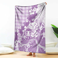 Purple Palaka Hawaiian And Japanese Blanket Maneki Neko And Sakura Bloom DT05 - Polynesian Pride