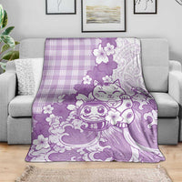 Purple Palaka Hawaiian And Japanese Blanket Maneki Neko And Sakura Bloom DT05 - Polynesian Pride