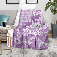 Purple Palaka Hawaiian And Japanese Blanket Maneki Neko And Sakura Bloom DT05 - Polynesian Pride