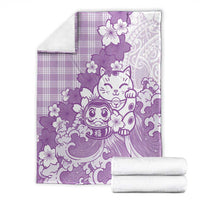 Purple Palaka Hawaiian And Japanese Blanket Maneki Neko And Sakura Bloom DT05 - Polynesian Pride