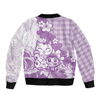 Purple Palaka Hawaiian And Japanese Bomber Jacket Maneki Neko And Sakura Bloom DT05 - Polynesian Pride