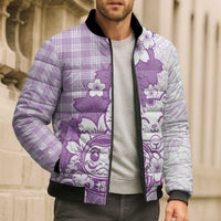 Purple Palaka Hawaiian And Japanese Bomber Puffer Jacket Maneki Neko And Sakura Bloom DT05 - Polynesian Pride