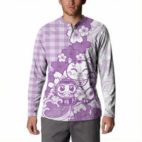 Purple Palaka Hawaiian And Japanese Button Sweatshirt Maneki Neko And Sakura Bloom