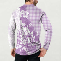 Purple Palaka Hawaiian And Japanese Button Sweatshirt Maneki Neko And Sakura Bloom