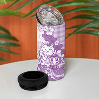 Purple Palaka Hawaiian And Japanese 4 in 1 Can Cooler Tumbler Maneki Neko And Sakura Bloom DT05 - Polynesian Pride