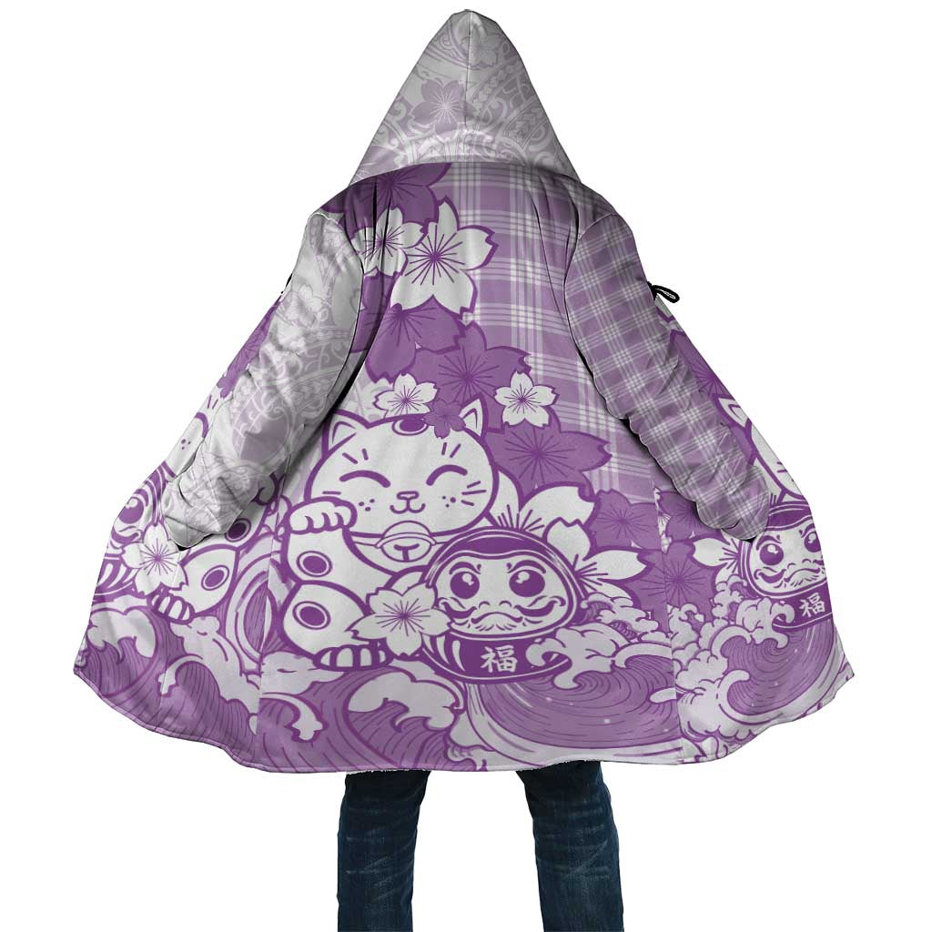 Purple Palaka Hawaiian And Japanese Cloak Maneki Neko And Sakura Bloom