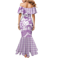 Purple Palaka Hawaiian And Japanese Family Matching Mermaid Dress and Hawaiian Shirt Maneki Neko And Sakura Bloom DT05 - Polynesian Pride