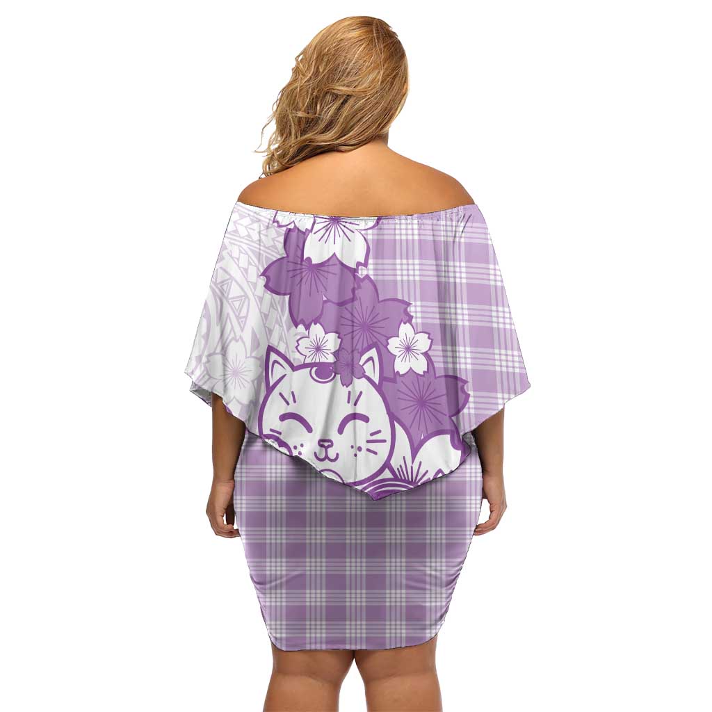 Purple Palaka Hawaiian And Japanese Family Matching Off Shoulder Short Dress and Hawaiian Shirt Maneki Neko And Sakura Bloom DT05 - Polynesian Pride