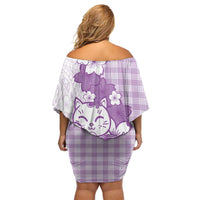 Purple Palaka Hawaiian And Japanese Family Matching Off Shoulder Short Dress and Hawaiian Shirt Maneki Neko And Sakura Bloom DT05 - Polynesian Pride