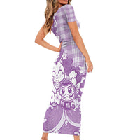 Purple Palaka Hawaiian And Japanese Family Matching Short Sleeve Bodycon Dress and Hawaiian Shirt Maneki Neko And Sakura Bloom DT05 - Polynesian Pride