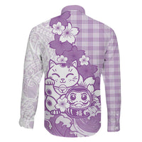 Purple Palaka Hawaiian And Japanese Family Matching Tank Maxi Dress and Hawaiian Shirt Maneki Neko And Sakura Bloom DT05 - Polynesian Pride