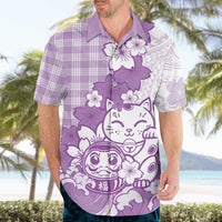 Purple Palaka Hawaiian And Japanese Hawaiian Shirt Maneki Neko And Sakura Bloom