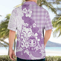 Purple Palaka Hawaiian And Japanese Hawaiian Shirt Maneki Neko And Sakura Bloom