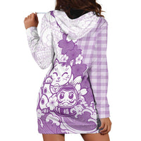 Purple Palaka Hawaiian And Japanese Hoodie Dress Maneki Neko And Sakura Bloom DT05 - Polynesian Pride
