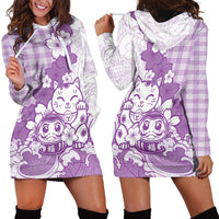Purple Palaka Hawaiian And Japanese Hoodie Dress Maneki Neko And Sakura Bloom DT05 - Polynesian Pride