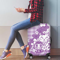 Purple Palaka Hawaiian And Japanese Luggage Cover Maneki Neko And Sakura Bloom