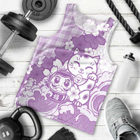 Purple Palaka Hawaiian And Japanese Men Tank Top Maneki Neko And Sakura Bloom