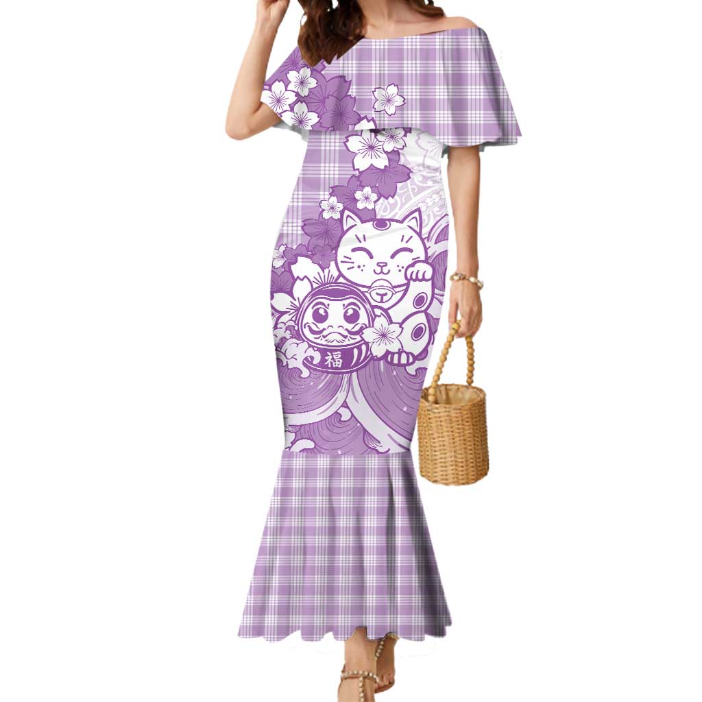 Purple Palaka Hawaiian And Japanese Mermaid Dress Maneki Neko And Sakura Bloom