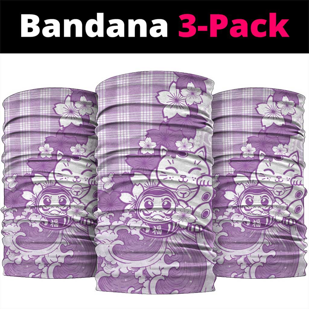 Purple Palaka Hawaiian And Japanese Neck Gaiter Maneki Neko And Sakura Bloom