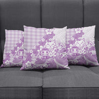 Purple Palaka Hawaiian And Japanese Pillow Cover Maneki Neko And Sakura Bloom