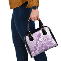 Purple Palaka Hawaiian And Japanese Shoulder Handbag Maneki Neko And Sakura Bloom DT05 - Polynesian Pride