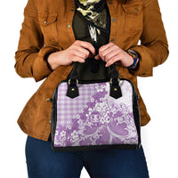 Purple Palaka Hawaiian And Japanese Shoulder Handbag Maneki Neko And Sakura Bloom DT05 - Polynesian Pride