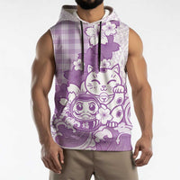 Purple Palaka Hawaiian And Japanese Sleeveless Hoodie Maneki Neko And Sakura Bloom DT05 - Polynesian Pride