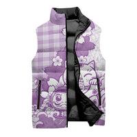 Purple Palaka Hawaiian And Japanese Sleeveless Puffer Jacket Maneki Neko And Sakura Bloom DT05 - Polynesian Pride