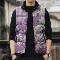Purple Palaka Hawaiian And Japanese Sleeveless Puffer Jacket Maneki Neko And Sakura Bloom DT05 - Polynesian Pride