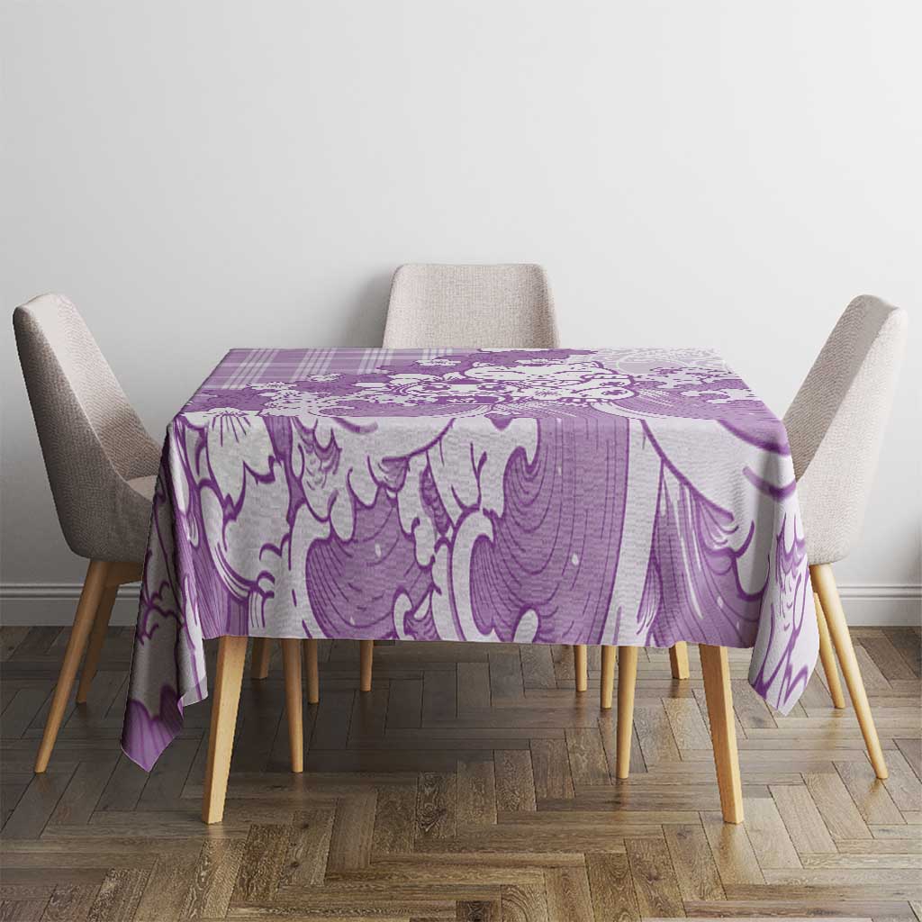 Purple Palaka Hawaiian And Japanese Tablecloth Maneki Neko And Sakura Bloom