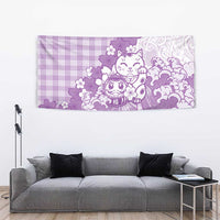 Purple Palaka Hawaiian And Japanese Tapestry Maneki Neko And Sakura Bloom DT05 - Polynesian Pride