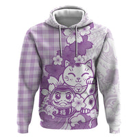 Purple Palaka Hawaiian And Japanese Zip Hoodie Maneki Neko And Sakura Bloom