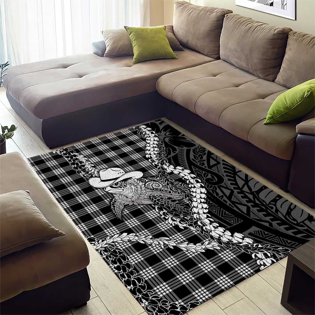 Black Hawaii Palaka Cowboy Turtle Area Rug Hawaiian Paniolo Puakenikeni Maile Lei DT05 - Polynesian Pride