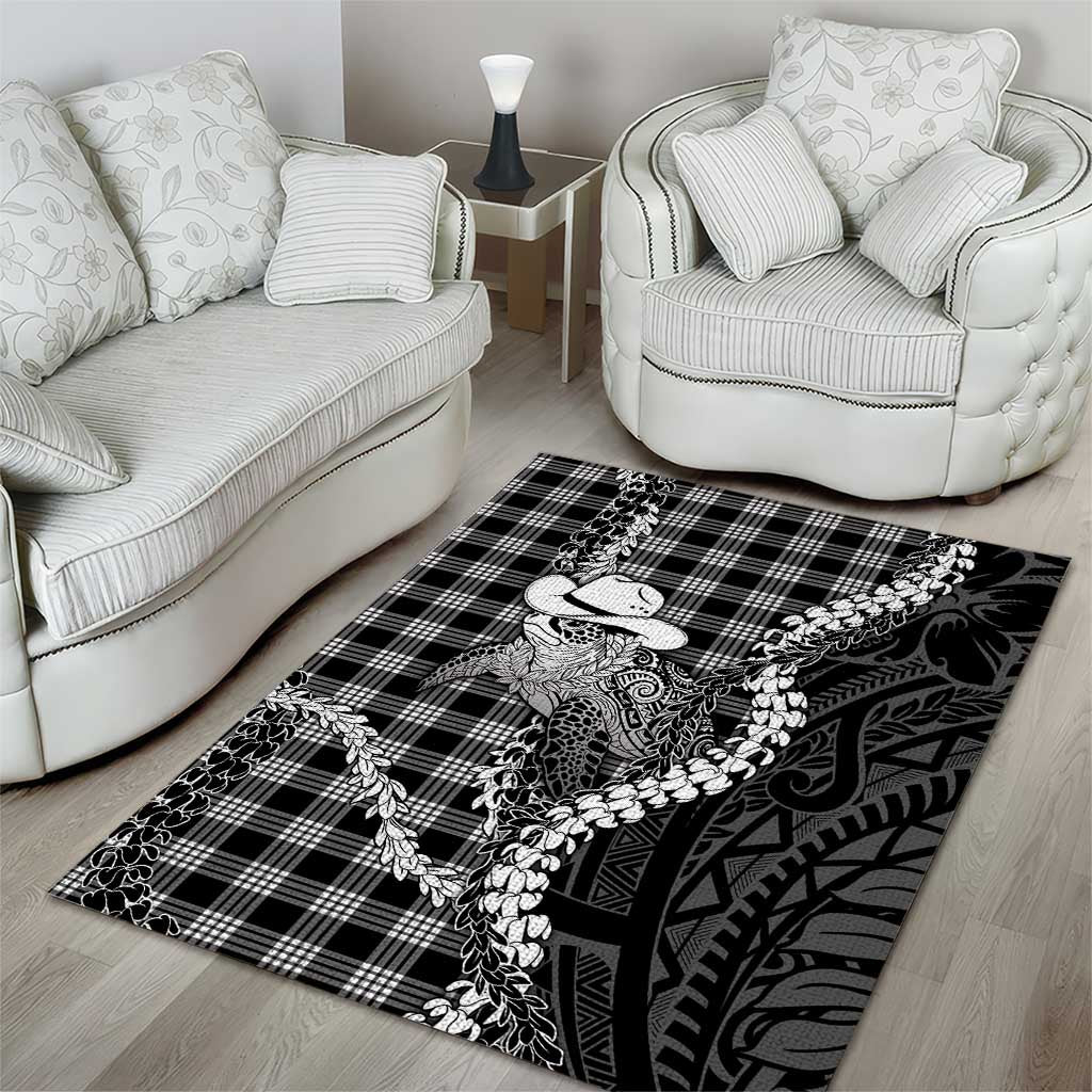 Black Hawaii Palaka Cowboy Turtle Area Rug Hawaiian Paniolo Puakenikeni Maile Lei DT05 - Polynesian Pride