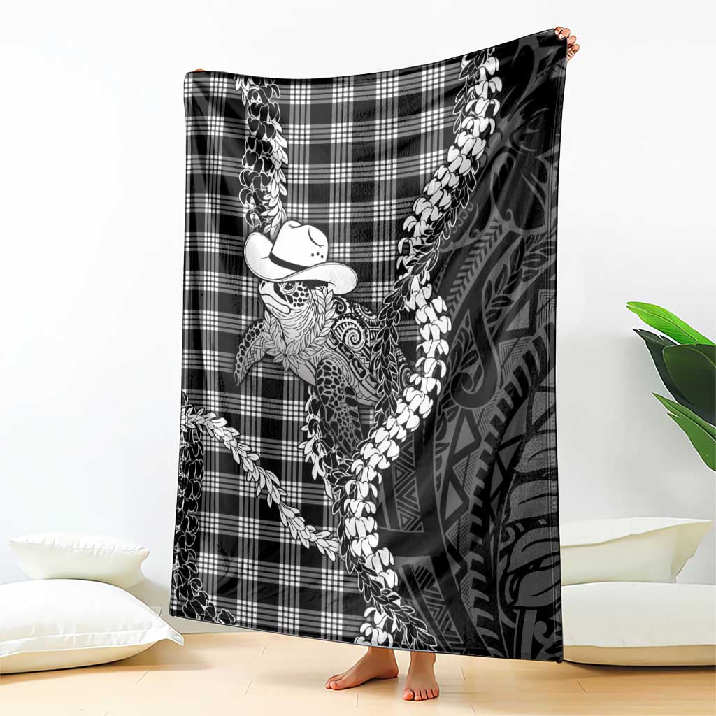 Black Hawaii Palaka Cowboy Turtle Blanket Hawaiian Paniolo Puakenikeni Maile Lei