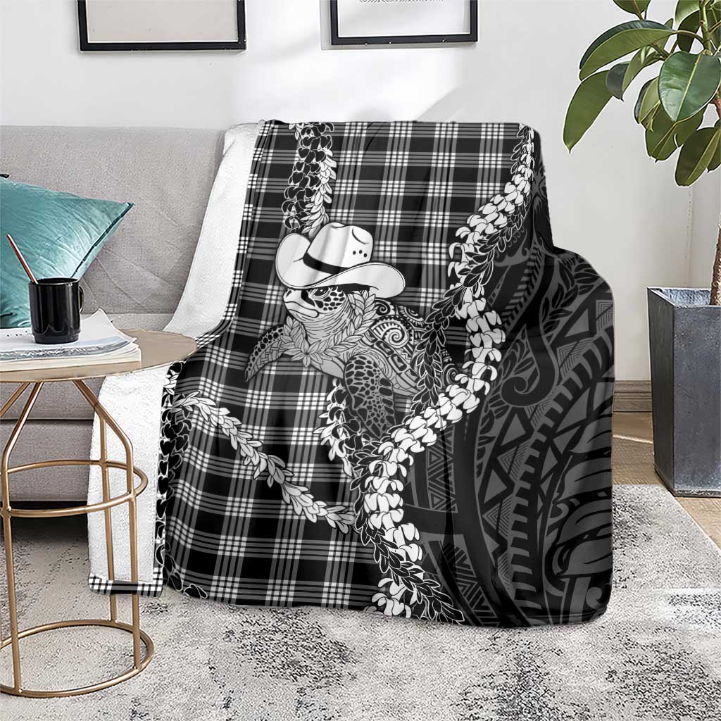 Black Hawaii Palaka Cowboy Turtle Blanket Hawaiian Paniolo Puakenikeni Maile Lei