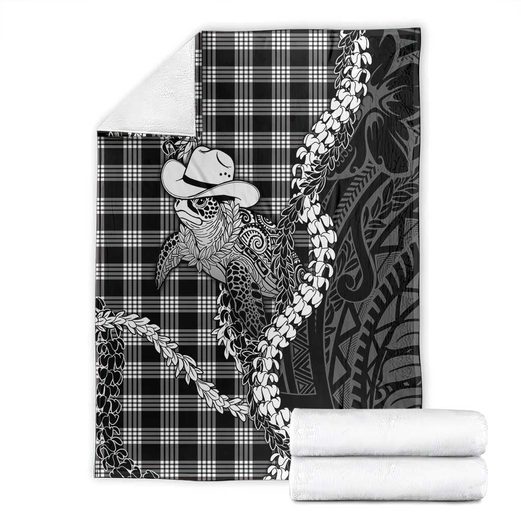 Black Hawaii Palaka Cowboy Turtle Blanket Hawaiian Paniolo Puakenikeni Maile Lei