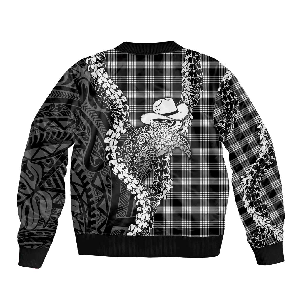 Black Hawaii Palaka Cowboy Turtle Bomber Jacket Hawaiian Paniolo Puakenikeni Maile Lei