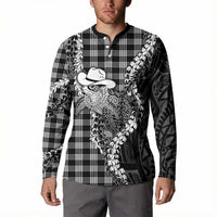 Black Hawaii Palaka Cowboy Turtle Button Sweatshirt Hawaiian Paniolo Puakenikeni Maile Lei