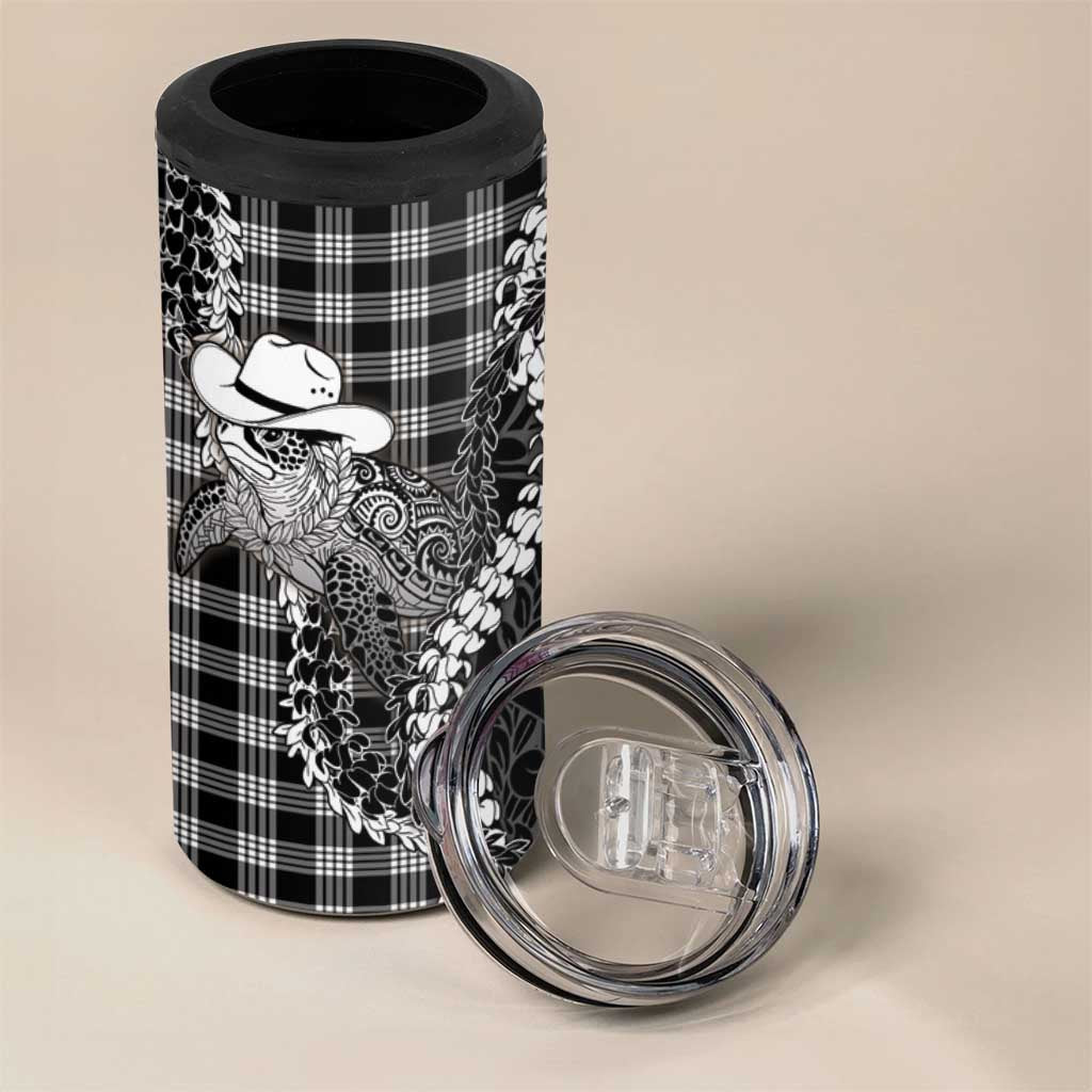 Black Hawaii Palaka Cowboy Turtle 4 in 1 Can Cooler Tumbler Hawaiian Paniolo Puakenikeni Maile Lei