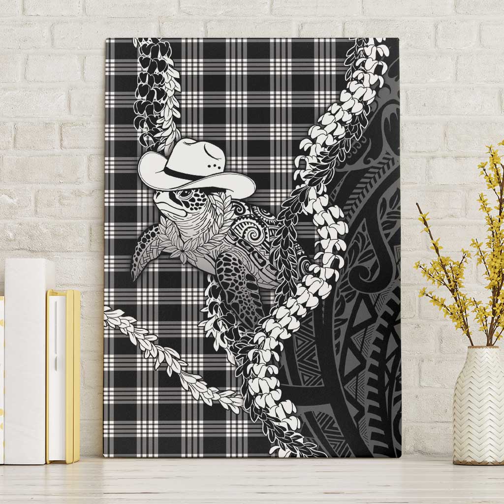 Black Hawaii Palaka Cowboy Turtle Canvas Wall Art Hawaiian Paniolo Puakenikeni Maile Lei DT05 Without Frame Black - Polynesian Pride