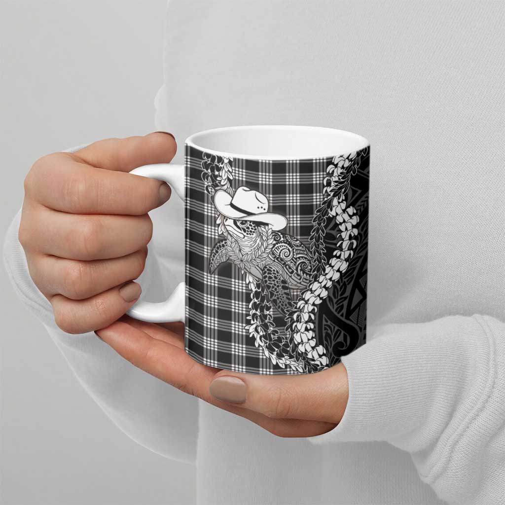 Black Hawaii Palaka Cowboy Turtle Ceramic Mug Hawaiian Paniolo Puakenikeni Maile Lei