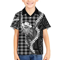 Black Hawaii Palaka Cowboy Turtle Family Matching Long Sleeve Bodycon Dress and Hawaiian Shirt Hawaiian Paniolo Puakenikeni Maile Lei DT05 Son's Shirt Black - Polynesian Pride