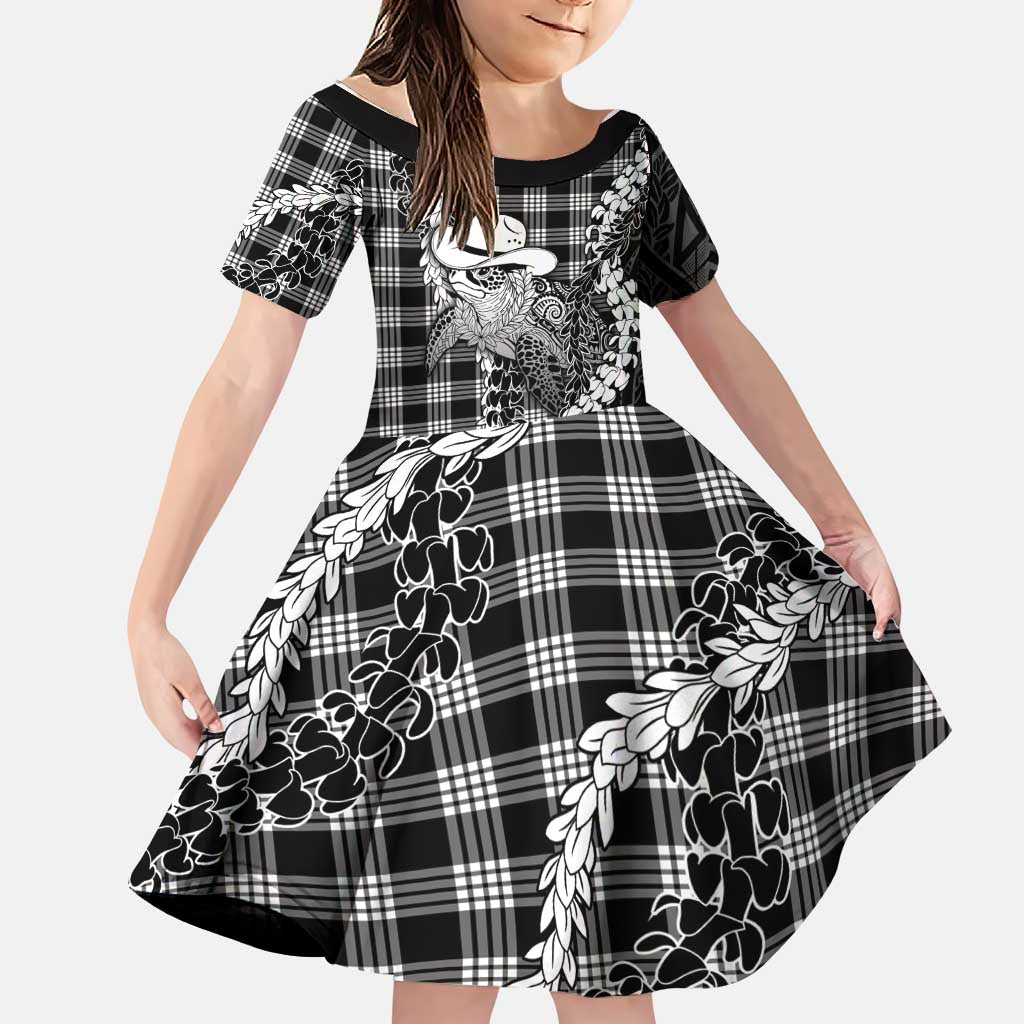 Black Hawaii Palaka Cowboy Turtle Family Matching Mermaid Dress and Hawaiian Shirt Hawaiian Paniolo Puakenikeni Maile Lei DT05 Daughter's Dress Black - Polynesian Pride