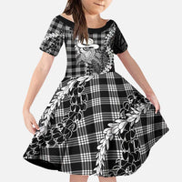 Black Hawaii Palaka Cowboy Turtle Family Matching Mermaid Dress and Hawaiian Shirt Hawaiian Paniolo Puakenikeni Maile Lei DT05 Daughter's Dress Black - Polynesian Pride