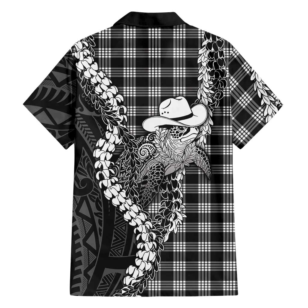 Black Hawaii Palaka Cowboy Turtle Family Matching Off The Shoulder Long Sleeve Dress and Hawaiian Shirt Hawaiian Paniolo Puakenikeni Maile Lei DT05 - Polynesian Pride