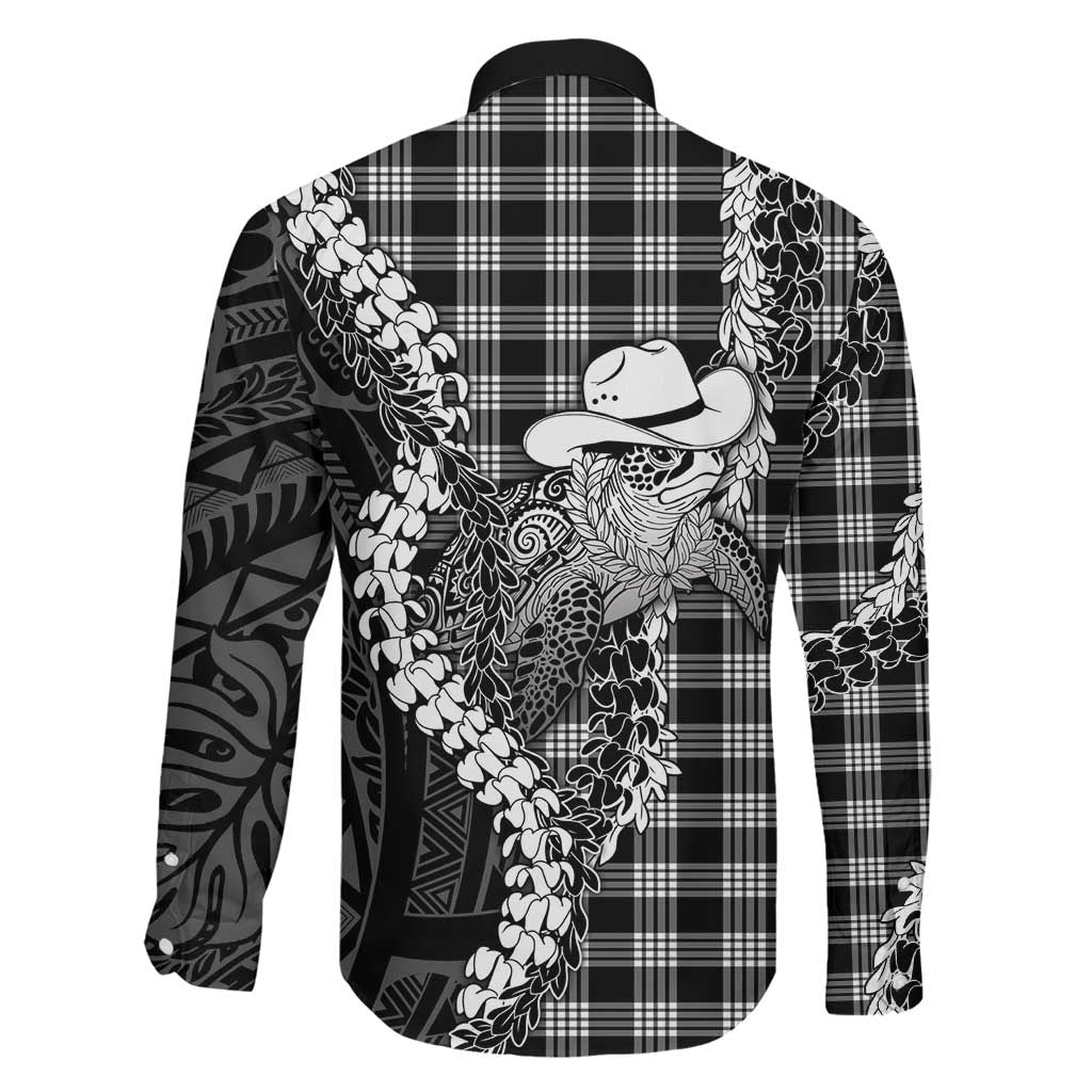 Black Hawaii Palaka Cowboy Turtle Family Matching Off The Shoulder Long Sleeve Dress and Hawaiian Shirt Hawaiian Paniolo Puakenikeni Maile Lei DT05 - Polynesian Pride